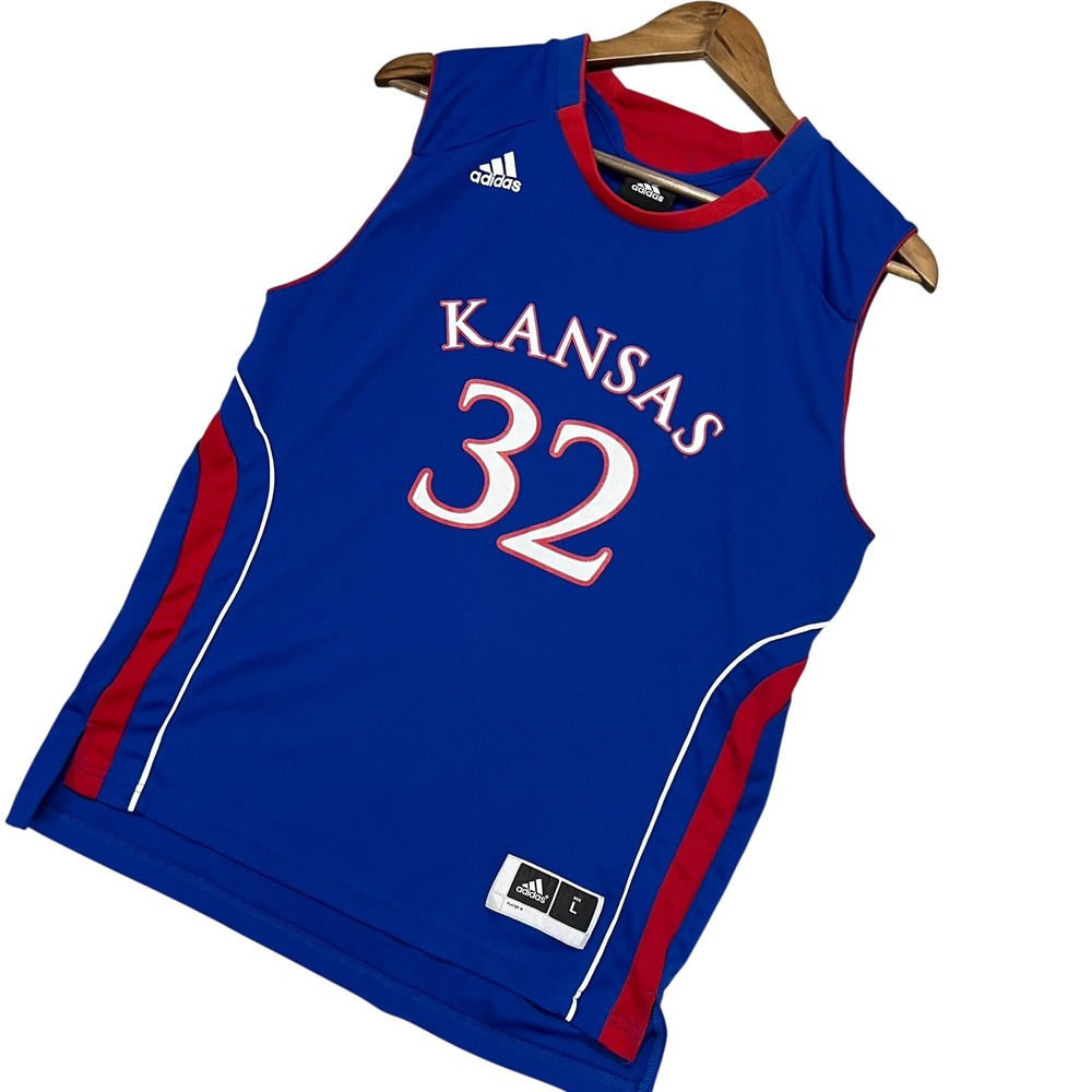 Adidas Kansas Jayhawks Basketball Jersey Youth XL Blue Red White Jackson 32 NCAA